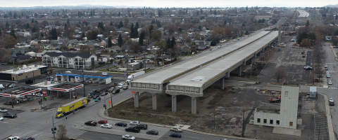Aerial view of the North Spokane Corridor Phase 1 project at SCC completed in November of 2023